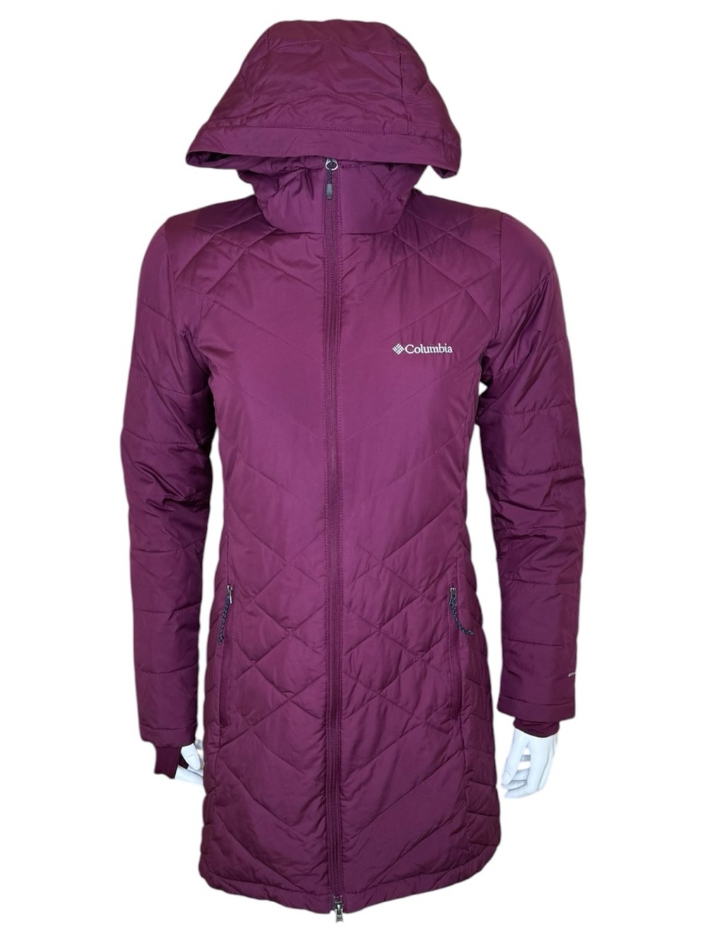 Columbia Heavenly Long Hooded Jacket S Omni-Heat Hooded Quilted Insulated Wine